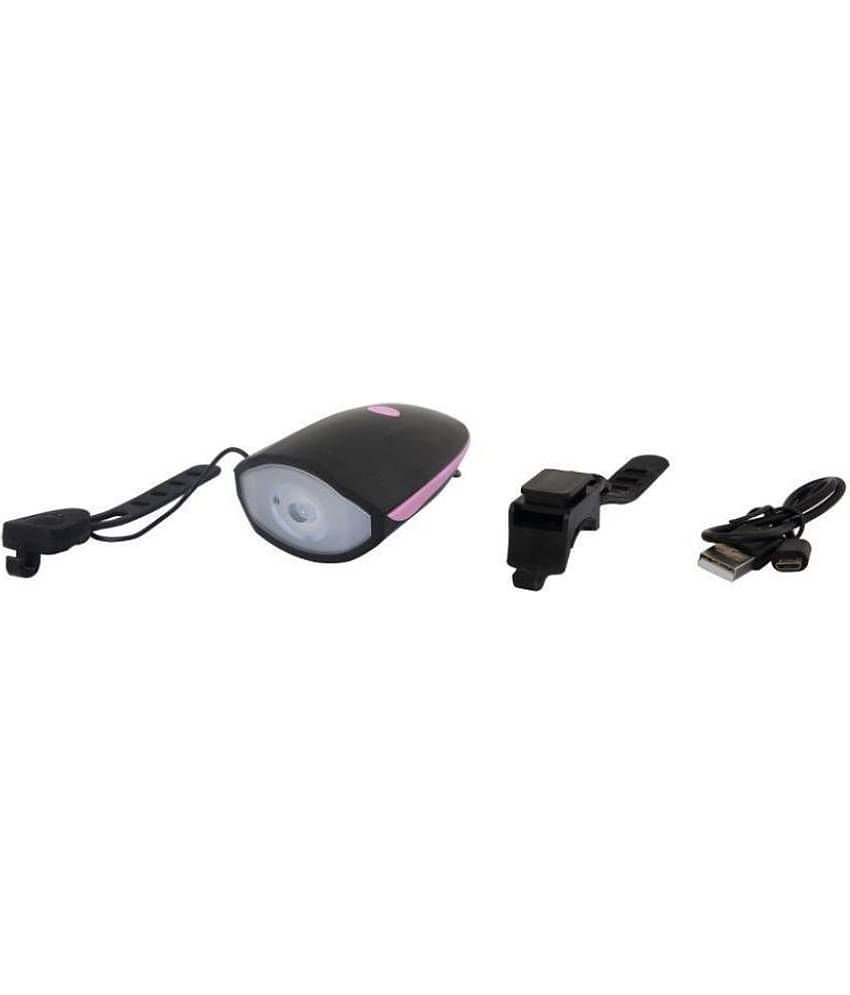 Dark Horse Bicycle CE Standard USB Rechargeable (2-in-1) 3 Mode LED Front Light 250 Lumens and 140 Db Loud Horn Bell (Pink)