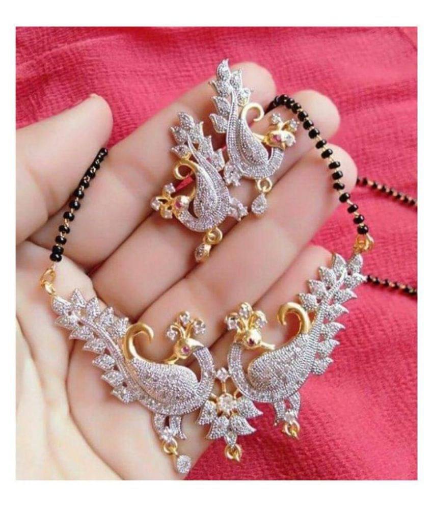 Navya Collection Gold Platted American Diamond Peacock Style Mangalsutra Set For Woman     			Navya Collection Gold Platted American Diamond Peacock Style Mangalsutra Set For Woman