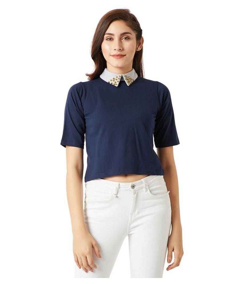 Miss Chase Women's Cotton Crop Top ( Navy ) Miss Chase Women's Cotton Crop Top ( Navy )