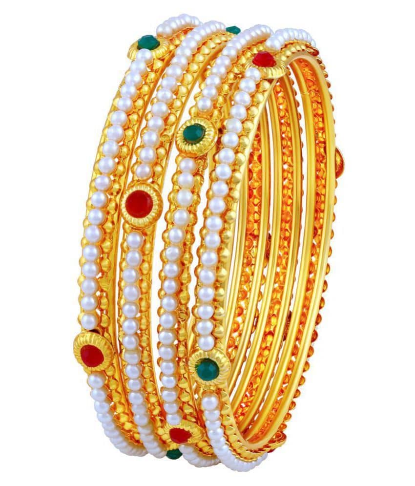 Asmitta Astonish Traditional Gold Plated Red & Green Stone Bangle For Women - Bangles & Bracelets | Buy online on ZillyBuy