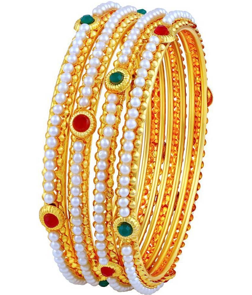 Asmitta Astonish Traditional Gold Plated Red & Green Stone Bangle For Women - Bangles & Bracelets | Buy online on ZillyBuy