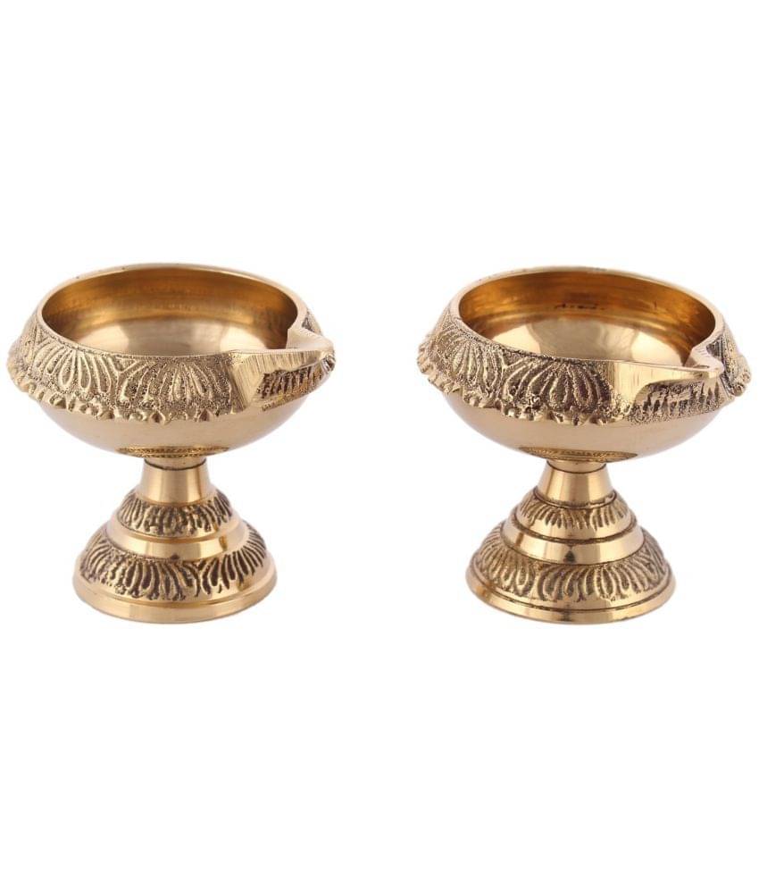     			Santosh Brass Diwali Gift Kuber Deepak On Stand Diya Oil Lamp For Puja Home Decor 100% Pure Brass (Set Of 2)