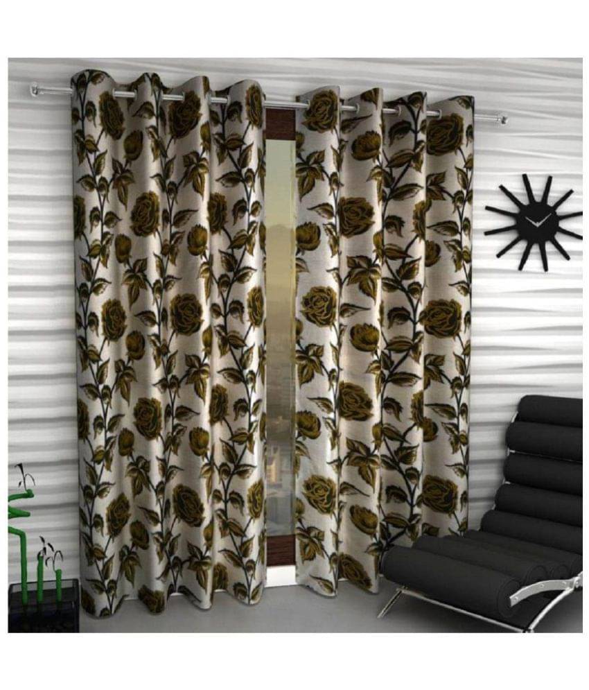 Tanishka Fabs Floral Semi-Transparent Eyelet Curtain 9 ft ( Pack of 4 ) - Green Tanishka Fabs Floral Semi-Transparent Eyelet Curtain 9 ft ( Pack of 4 ) - Green