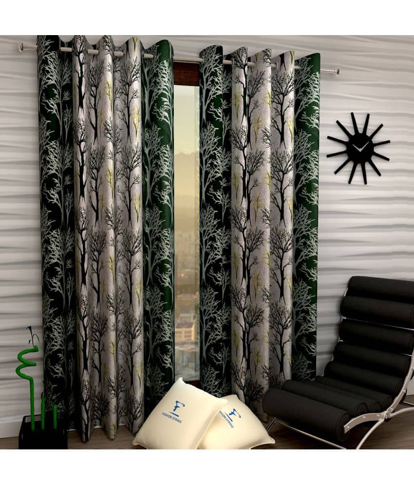 Fashion String Set of 2 Window Semi-Transparent Eyelet Polyester Curtains Blue