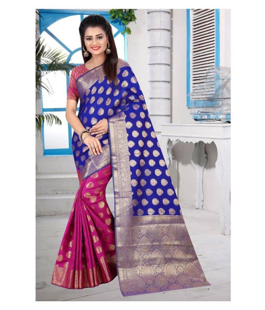 Gazal Fashions Silk Saree With Unstitched Blouse Piece ( Blue,Grey ) - Sarees | Buy online on ZillyBuy
