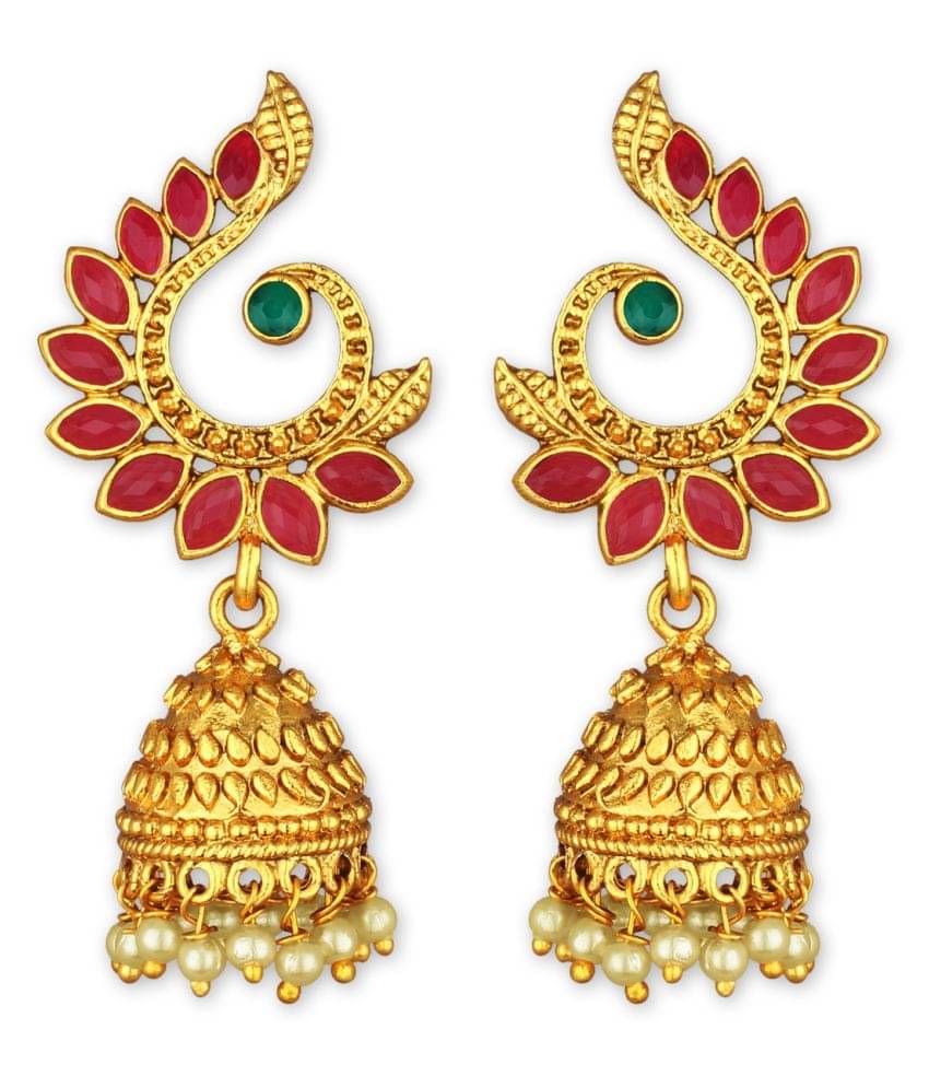     			Spargz Latkan Pearl Gold Plated Ruby Jhumki Earring For Women