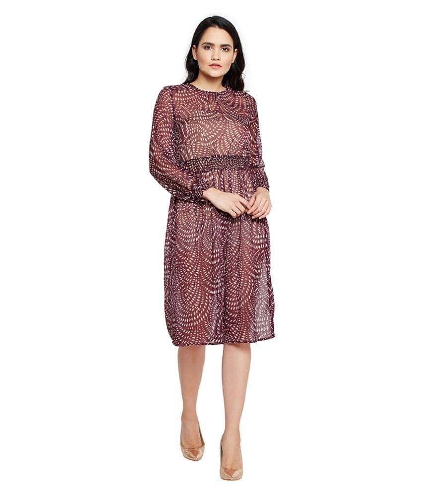 Oxolloxo Women Polyester A-line Dress ( Maroon ) Oxolloxo Women Polyester A-line Dress ( Maroon )