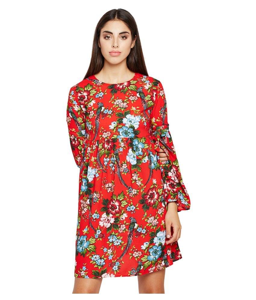 Oxolloxo Women Polyester A-line Dress ( Red ) Oxolloxo Women Polyester A-line Dress ( Red )