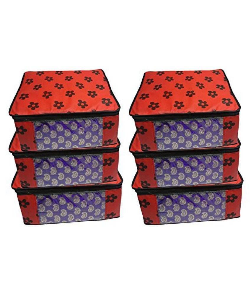 PrettyKrafts Saree Cover Set of 6 Large Flower Prints/Wardrobe Organiser/Clothes Bag_Red PrettyKrafts Saree Cover Set of 6 Large Flower Prints/Wardrobe Organiser/Clothes Bag_Red