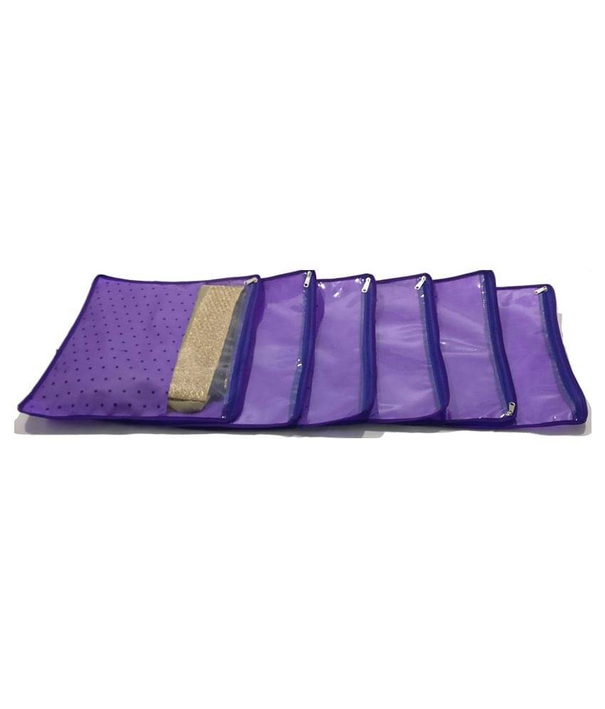 PrettyKrafts Saree Cover Set of 6 Polka dots with Top transparent window_Purple PrettyKrafts Saree Cover Set of 6 Polka dots with Top transparent window_Purple