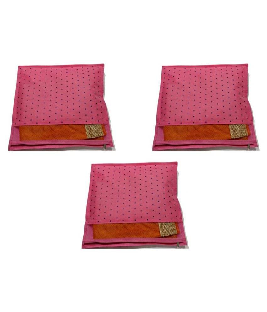PrettyKrafts Saree Cover Set of 3 Polka dots with Top transparent window_Pink PrettyKrafts Saree Cover Set of 3 Polka dots with Top transparent window_Pink