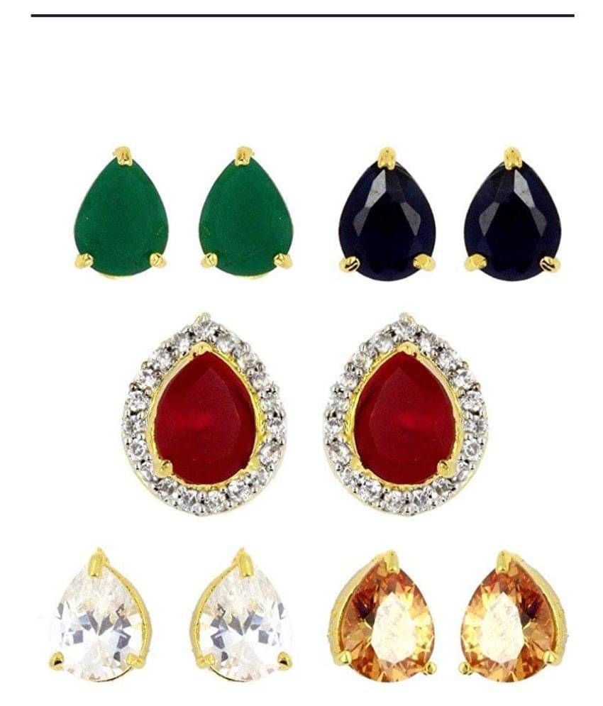 Zeneme Gold-plated Multi-color 5 In 1 Interchangeable Stud Earrings For Women/girls Zeneme Gold-plated Multi-color 5 In 1 Interchangeable Stud Earrings For Women/girls