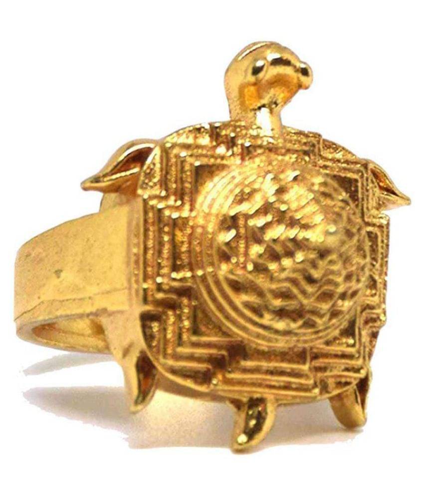 Rudra Divine Gold Plated Good Luck Tortoises Shree Yantra Ring for Men and Women 19 no Ring Size Rudra Divine Gold Plated Good Luck Tortoises Shree Yantra Ring for Men and Women 19 no Ring Size