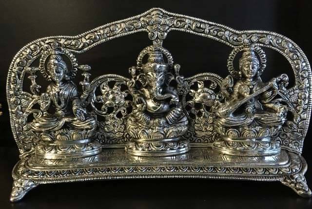 Unginat Handicrafts Lakshmi Ganesh Saraswati German Silver Statue Show Piece- Pack of 1 Unginat Handicrafts Lakshmi Ganesh Saraswati German Silver Statue Show Piece- Pack of 1
