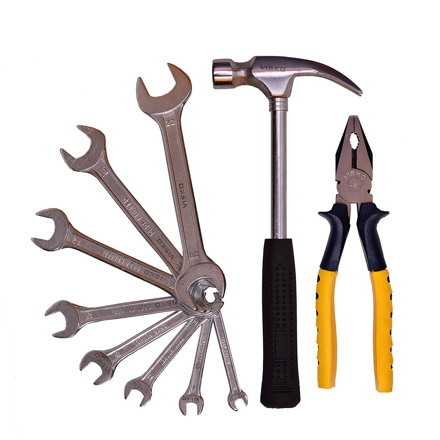     			Visko 805-Home Hand Tool Kit 10pcs (1Pc 1/2 Lb Claw Hammer, 1 Pc 8Pcs Doe Spanner Set And 1 Pc 8" Combination Plier)