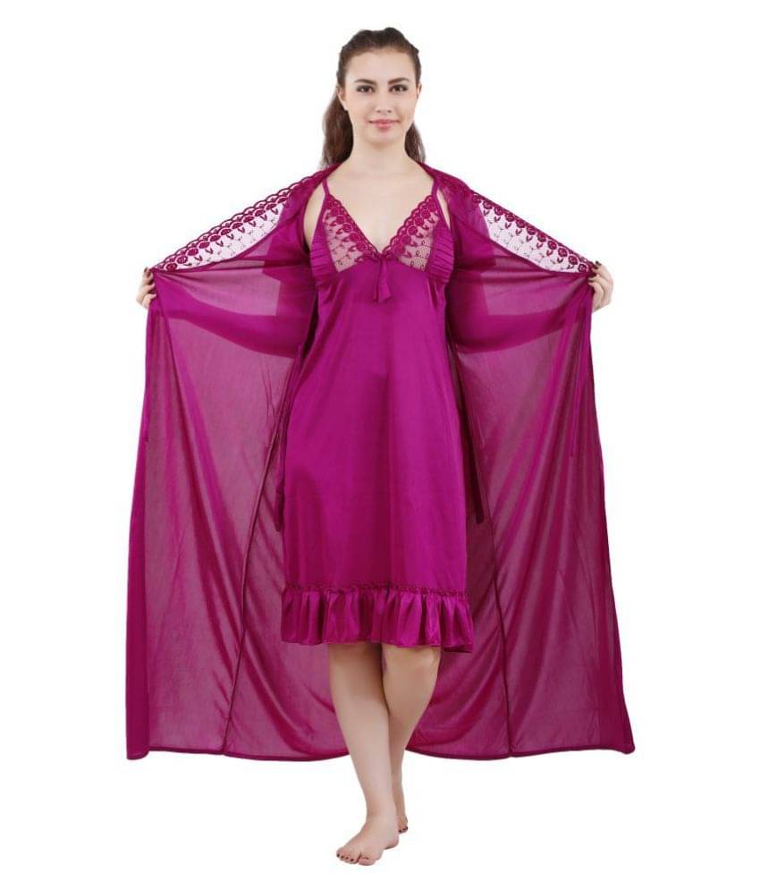     			Romaisa Satin Night Dress - Pink