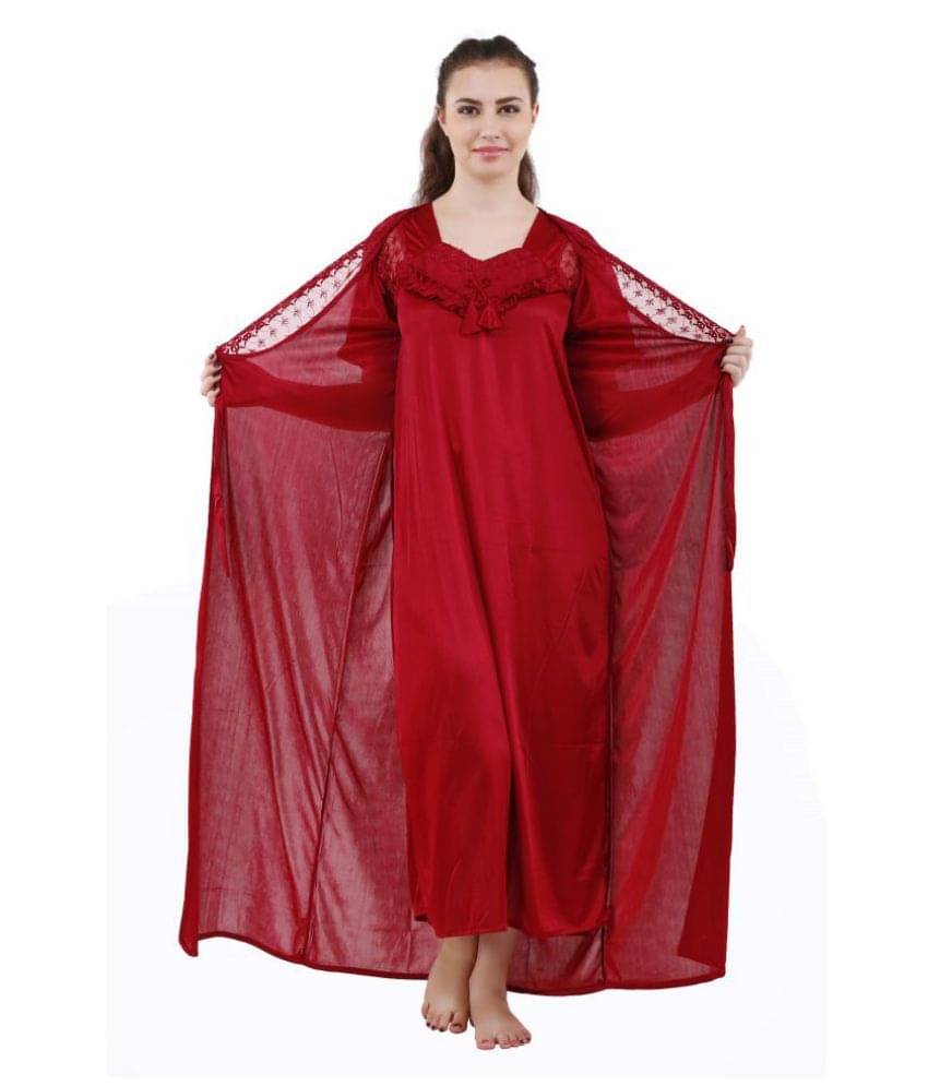     			Romaisa Satin Night Dress - Red