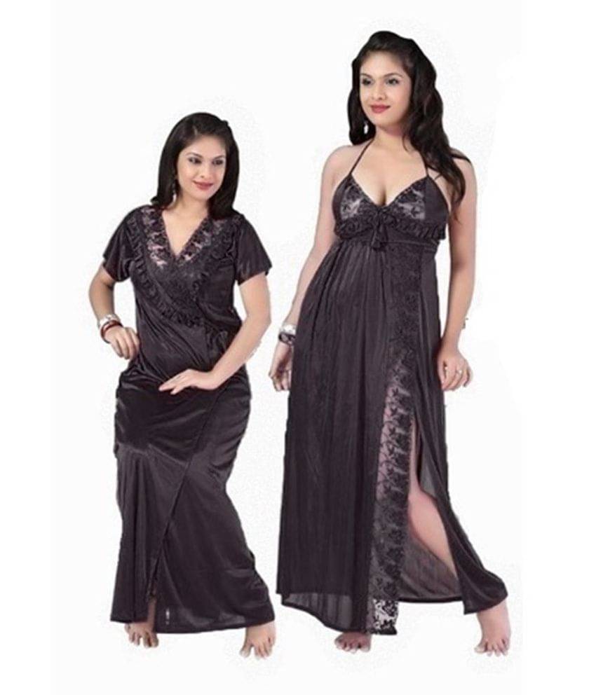     			Romaisa Lace Nightsuit Sets - Black
