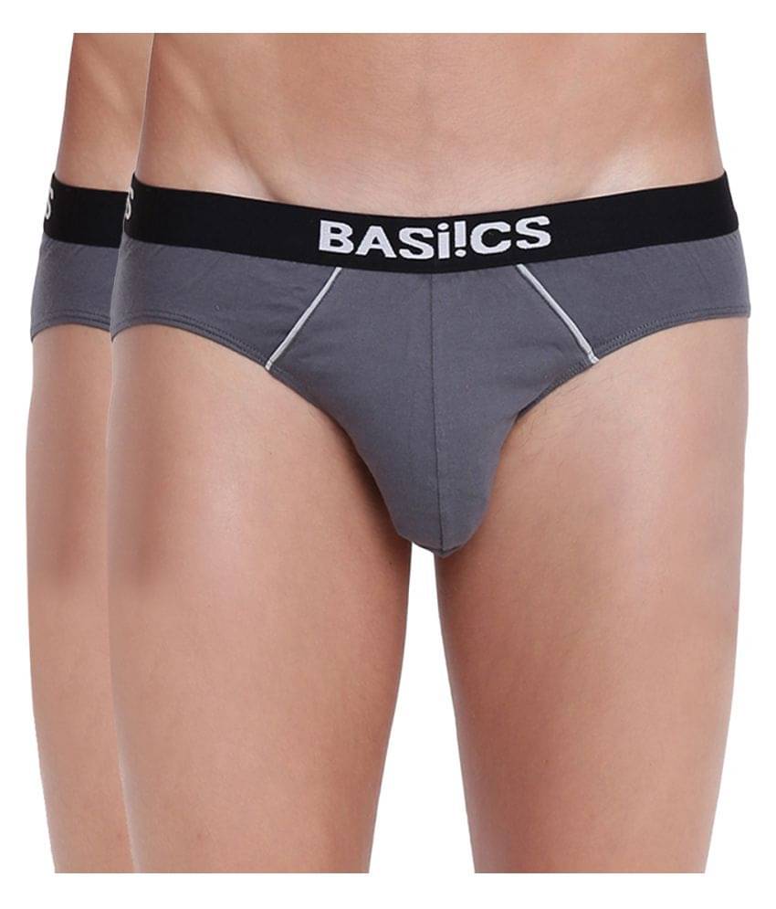 BASIICS By La Intimo Pack of 2 Cotton Briefs For Men's ( Grey ) BASIICS By La Intimo Pack of 2 Cotton Briefs For Men's ( Grey )