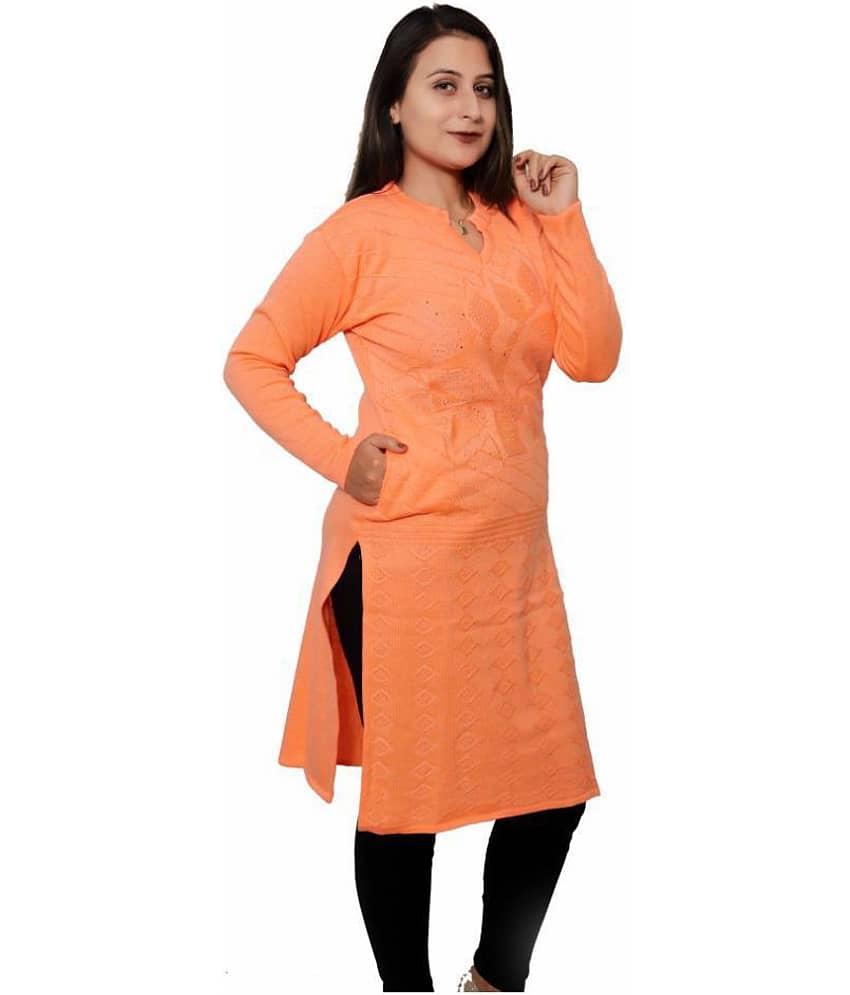 Japroz - Orange Woollen Women's Straight Kurti - Kurtis, Tunics | Buy online on ZillyBuy