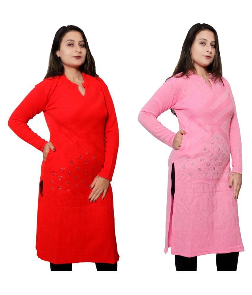 Japroz - Multicolor Woollen Women's Straight Kurti ( Pack of 2 ) Japroz - Multicolor Woollen Women's Straight Kurti ( Pack of 2 )