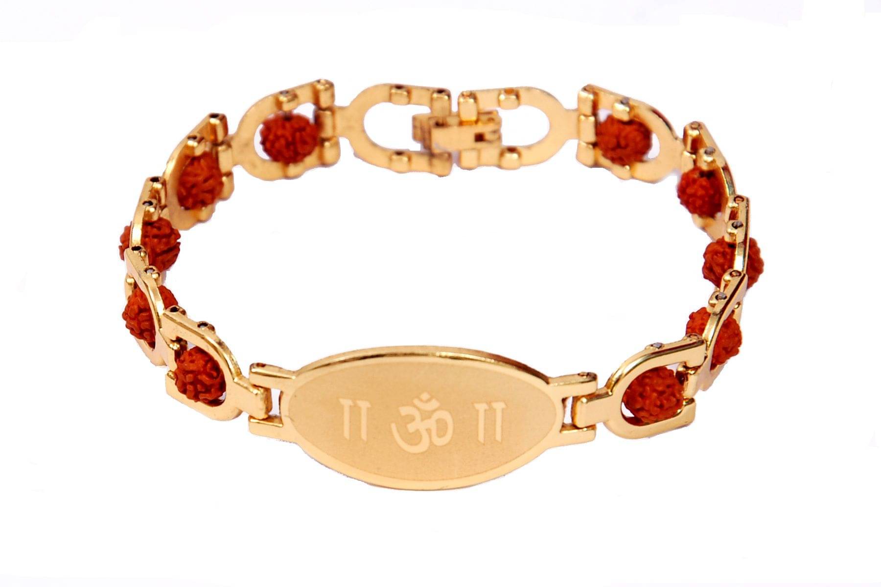 PAYSTORE Gold Plated Premium Traditional OM Rudraksha bracelet KADA PAYSTORE Gold Plated Premium Traditional OM Rudraksha bracelet KADA