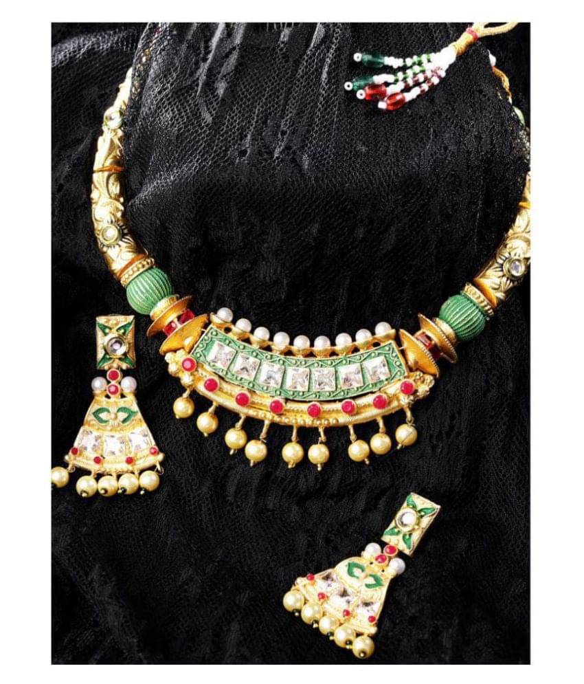 Priyaasi Brass Multi Color Traditional Necklaces Set Collar     			Priyaasi Brass Multi Color Traditional Necklaces Set Collar