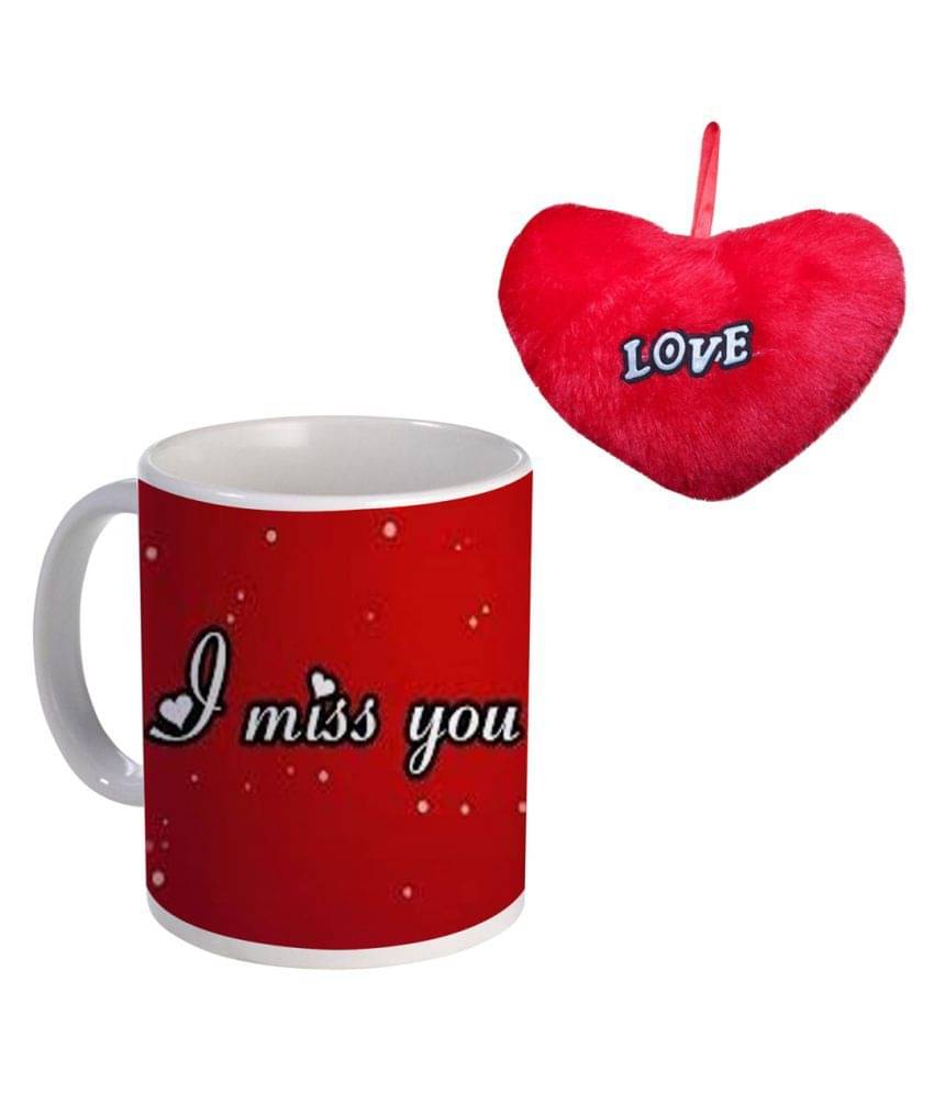     			COLOR YARD cute I miss you text design red background Ceramic Coffee Mug 1 Pcs 320 mL