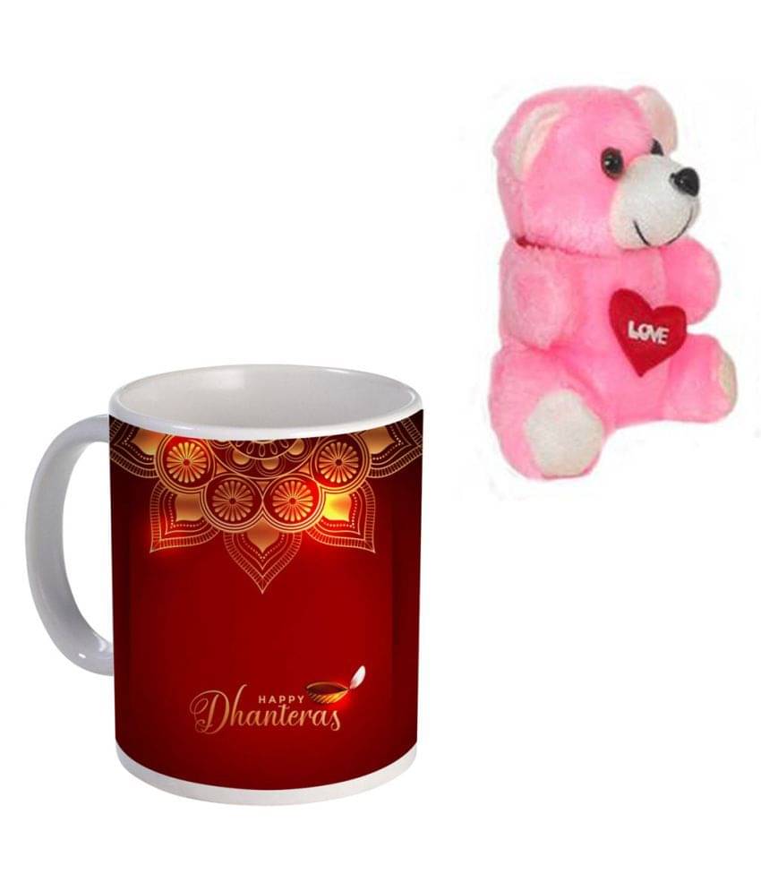     			COLOR YARD happy dhanteras with mandala and diya with teddy Ceramic Coffee Mug 1 Pcs 320 mL