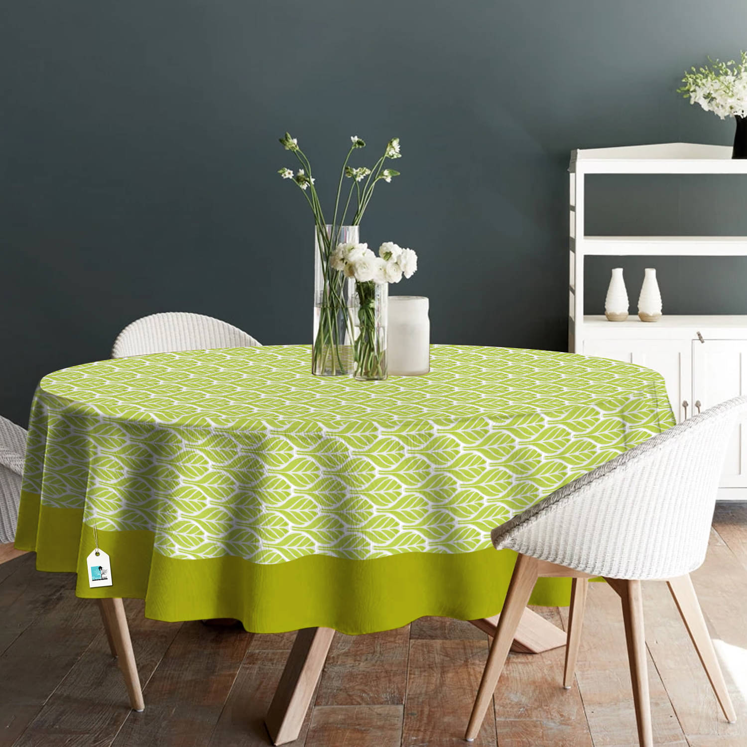 DECOTREE Abstract Cotton 4 Seater Round Table Covers ( 152 x 152 ) cm Green     			DECOTREE Abstract Cotton 4 Seater Round Table Covers ( 152 x 152 ) cm Green