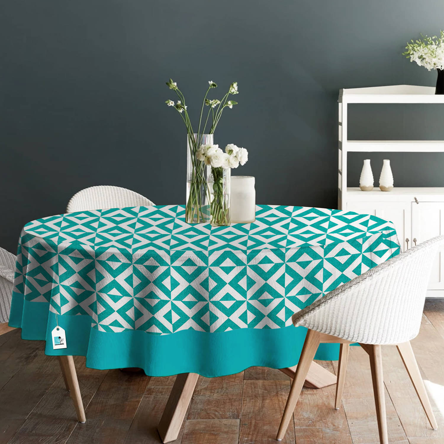DECOTREE Geometrical Cotton 4 Seater Round Table Covers ( 152 x 152 ) cm Blue DECOTREE Geometrical Cotton 4 Seater Round Table Covers ( 152 x 152 ) cm Blue