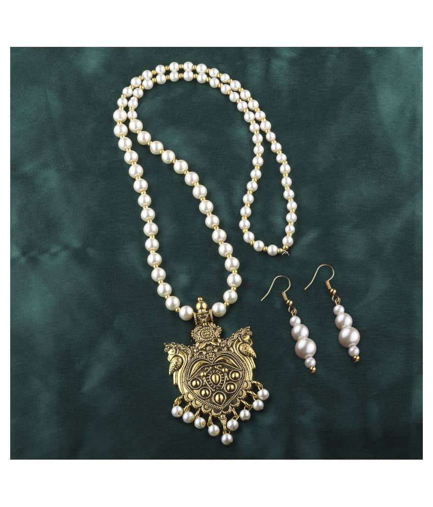 Silver Shine Pearls Golden Contemporary Contemporary/Fashion Antique Necklaces Set