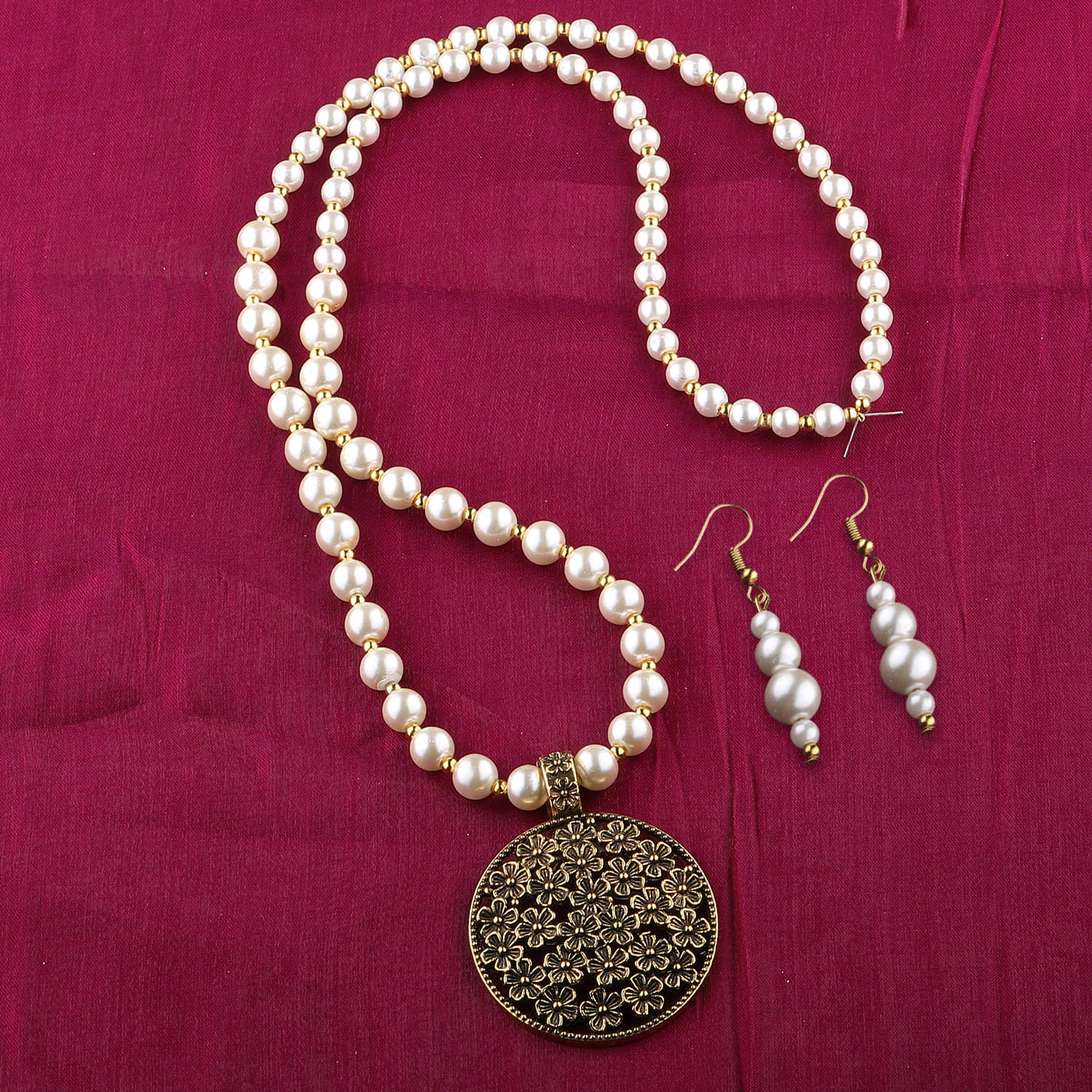 Silver Shine Pearls Golden Contemporary Contemporary/Fashion Antique Necklaces Set