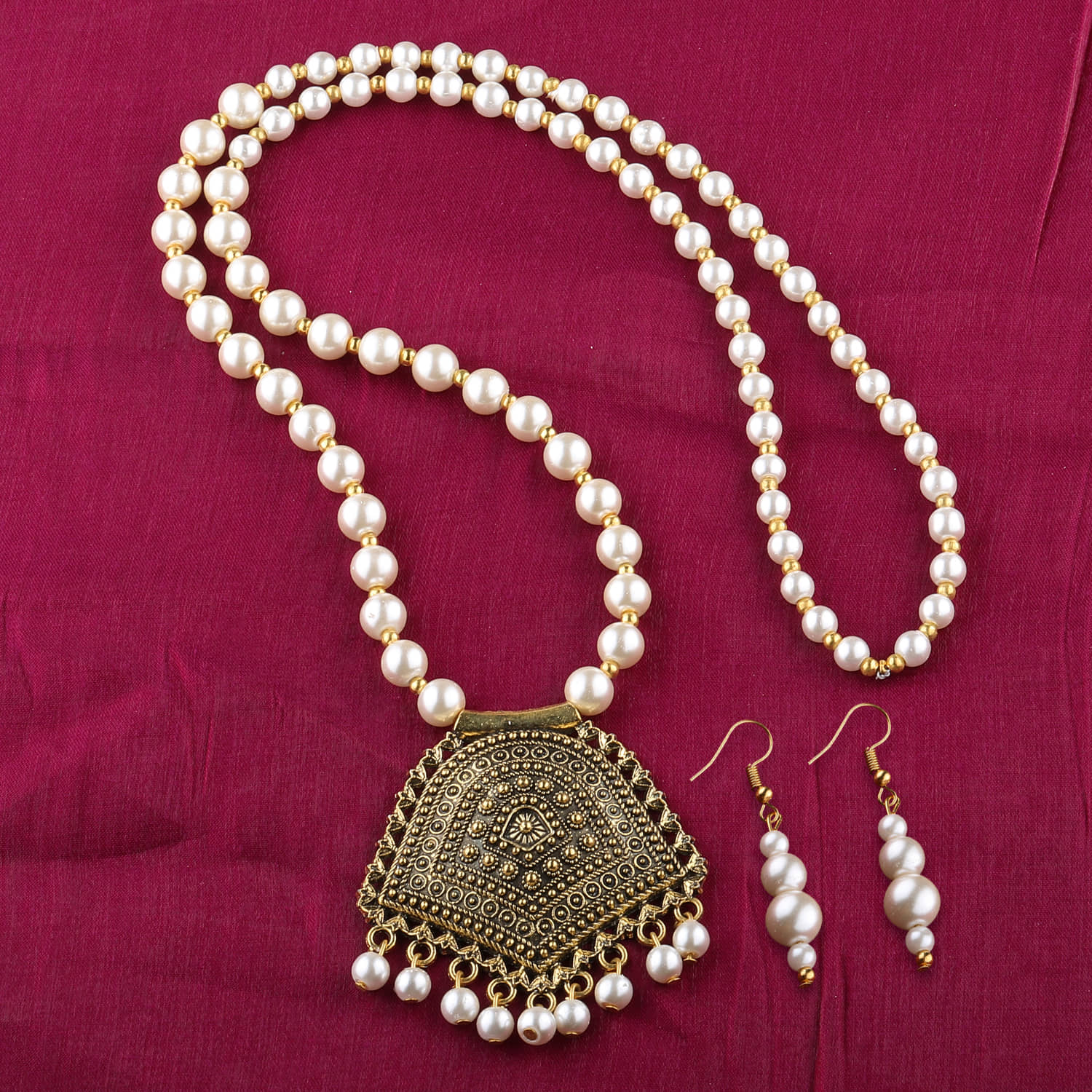 Silver Shine Pearls Golden Contemporary Contemporary/Fashion Antique Necklaces Set