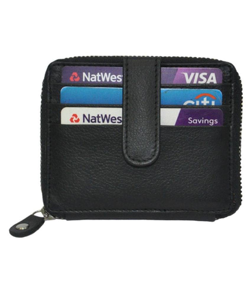 Hide&Sleek Genuine Black Leather RFID Protected Card Holder Zipper Clouser Hide&Sleek Genuine Black Leather RFID Protected Card Holder Zipper Clouser