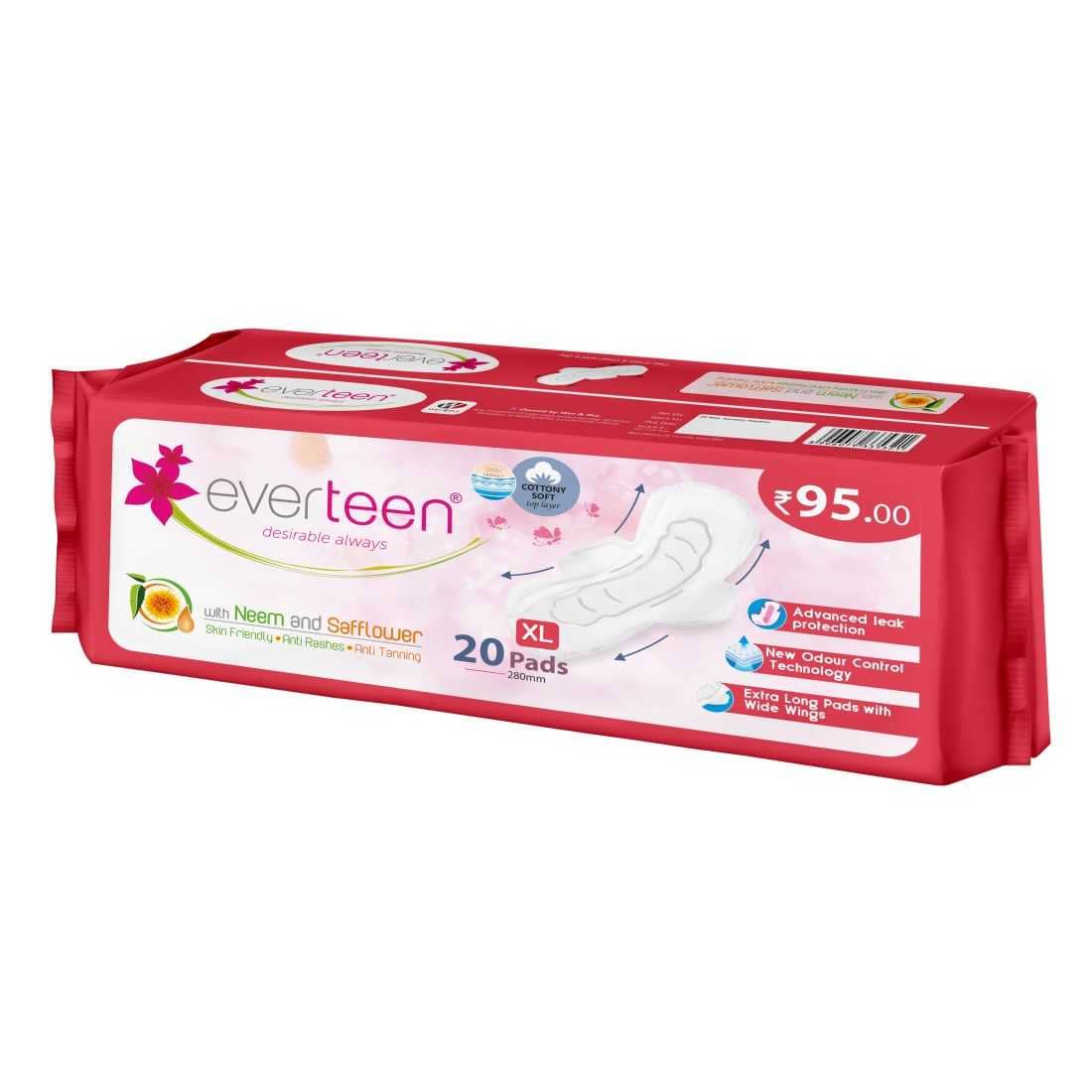 Everteen XL Cottony Soft Sanitary Pads with Neem and Safflower XL 20 Sanitary Pads