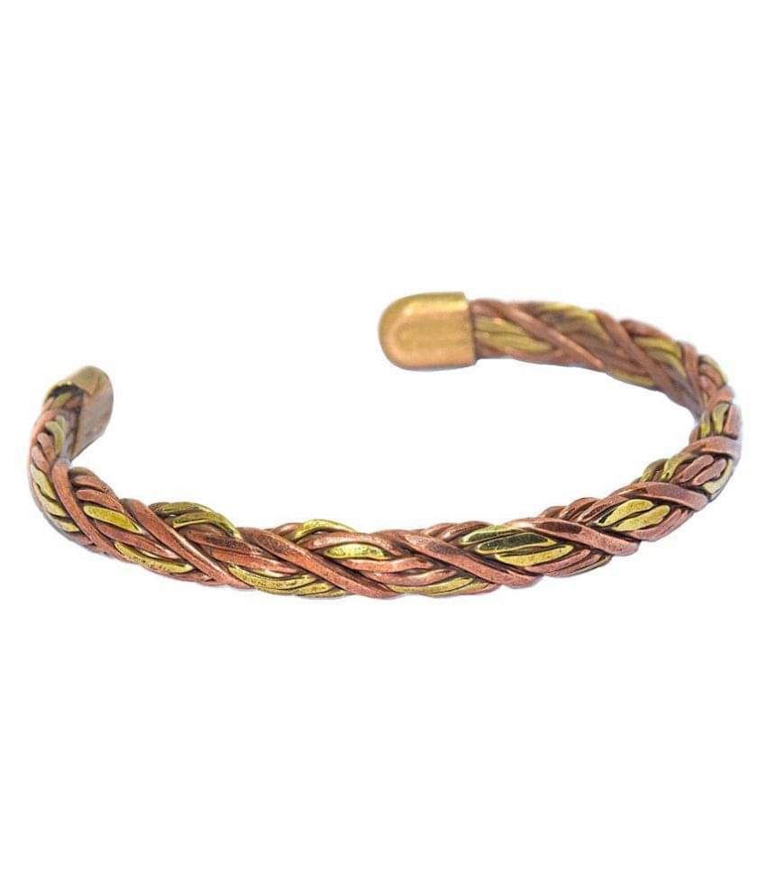     			Rudradivine Brass and Copper Mix Metal, Round Thick Wire Design, Health benificial Free Size Bangle, Bracelet, Kada Men Women