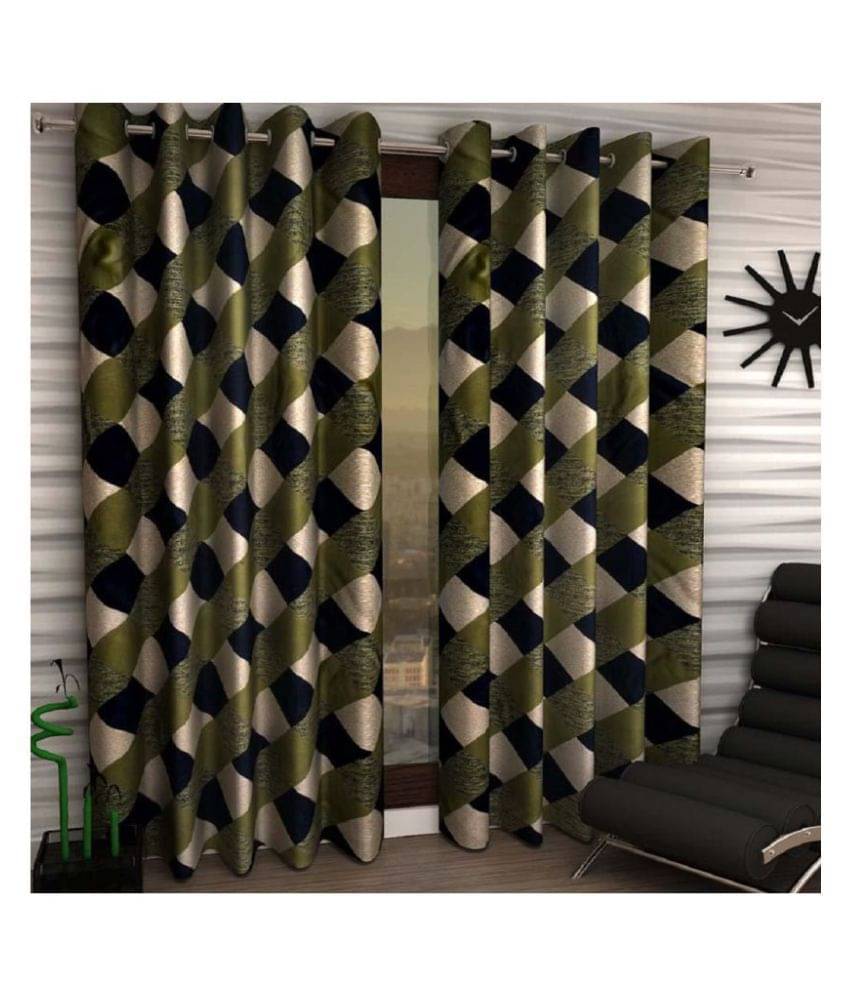 Tanishka Fabs Semi-Transparent Curtain 5 ft ( Pack of 2 ) - Green Tanishka Fabs Semi-Transparent Curtain 5 ft ( Pack of 2 ) - Green