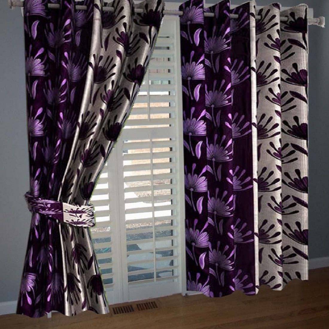 Tanishka Fabs Semi-Transparent Curtain 5 ft ( Pack of 2 ) - Purple Tanishka Fabs Semi-Transparent Curtain 5 ft ( Pack of 2 ) - Purple