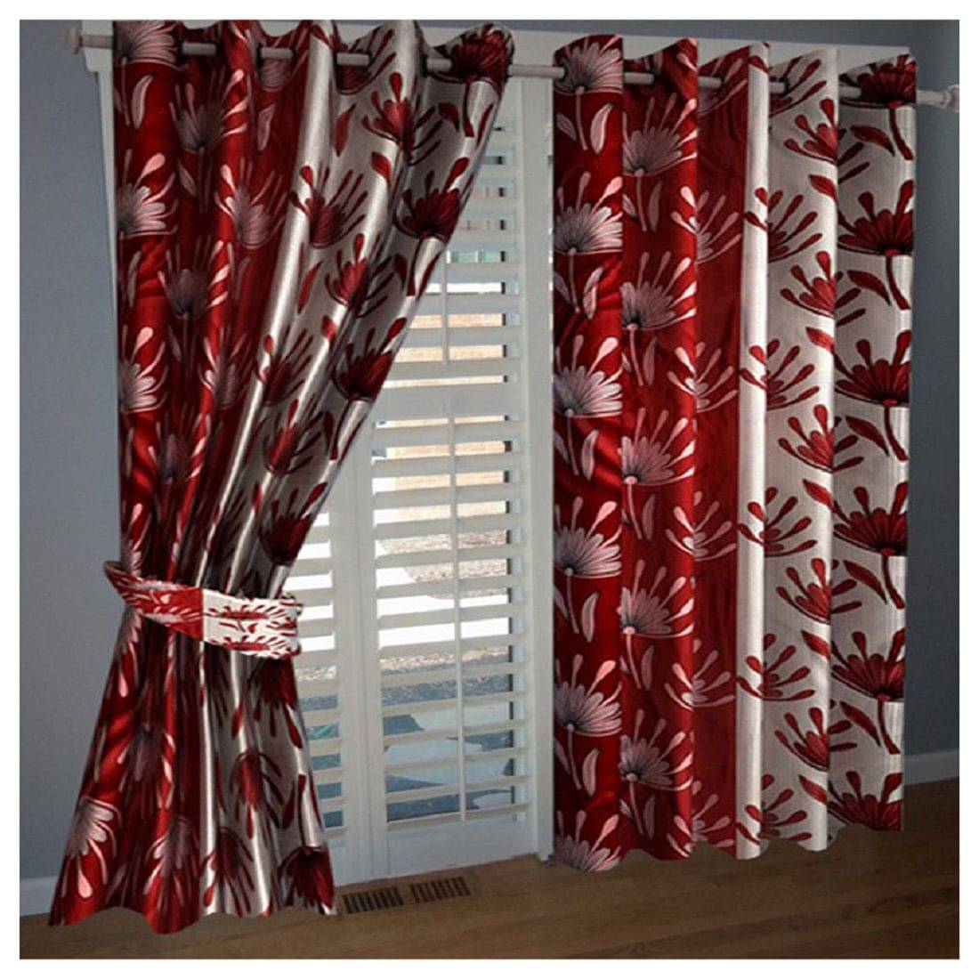 Tanishka Fabs Semi-Transparent Curtain 9 ft ( Pack of 2 ) - Red Tanishka Fabs Semi-Transparent Curtain 9 ft ( Pack of 2 ) - Red