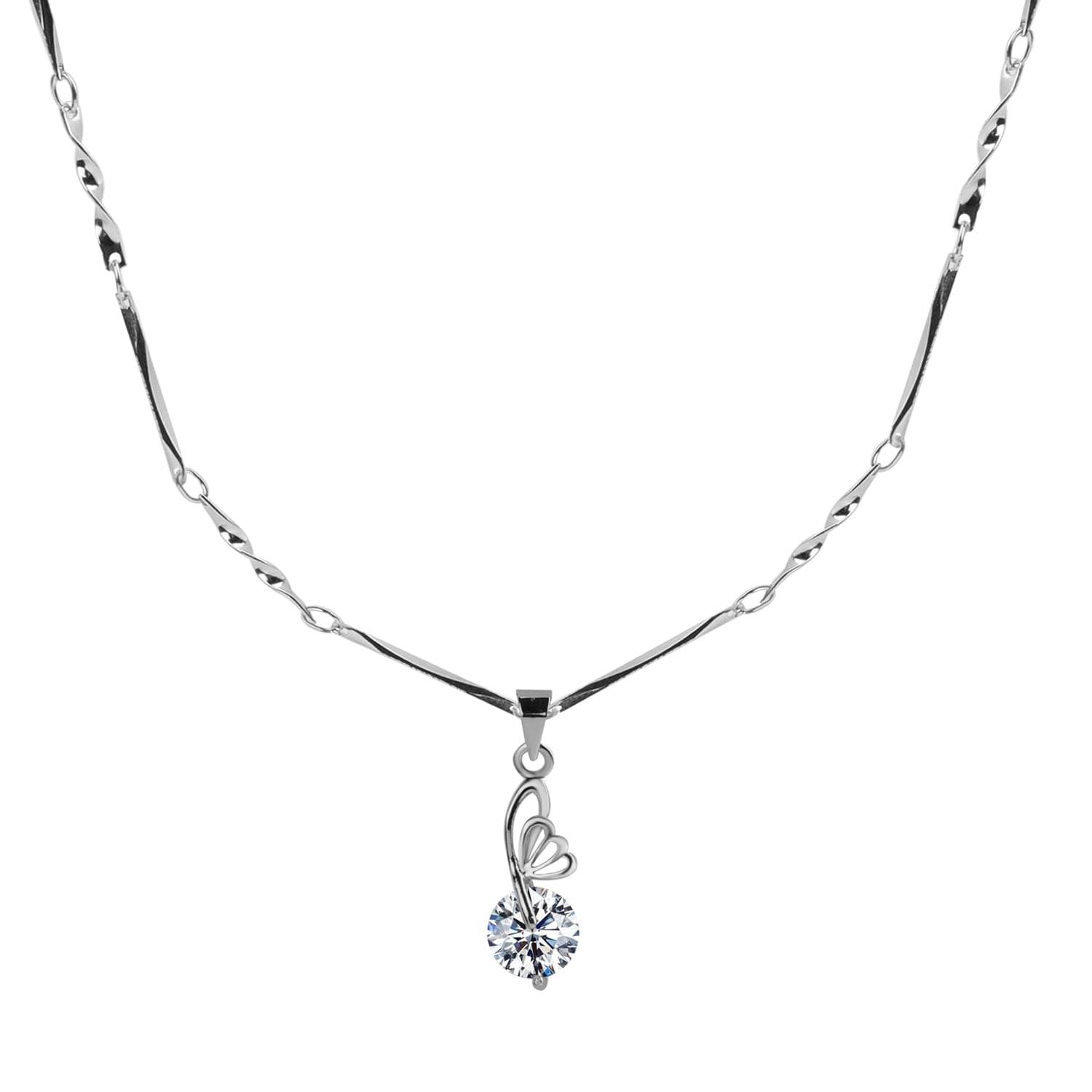 Silver Plated Chian With Delicate Butterfly With Soliter Diamond Pendant For Women Silver Plated Chian With Delicate Butterfly With Soliter Diamond Pendant For Women