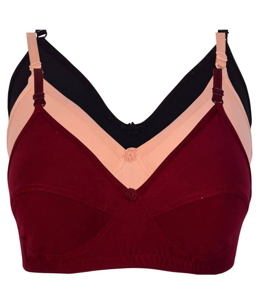 Kiran Enterprises Pack of 3 Cotton Lycra Non Padded Women's Minimizer Bra ( Multi Color )
