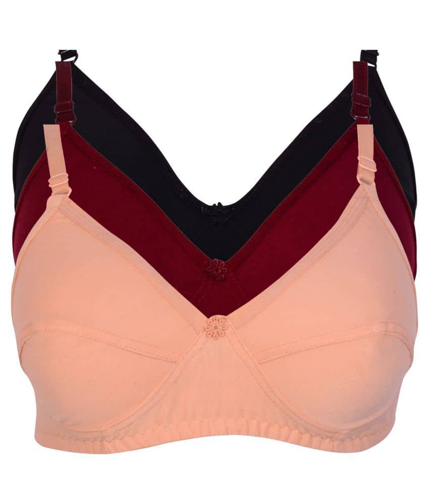 Kiran Enterprises Pack of 3 Cotton Lycra Non Padded Women's Minimizer Bra ( Multi Color )
