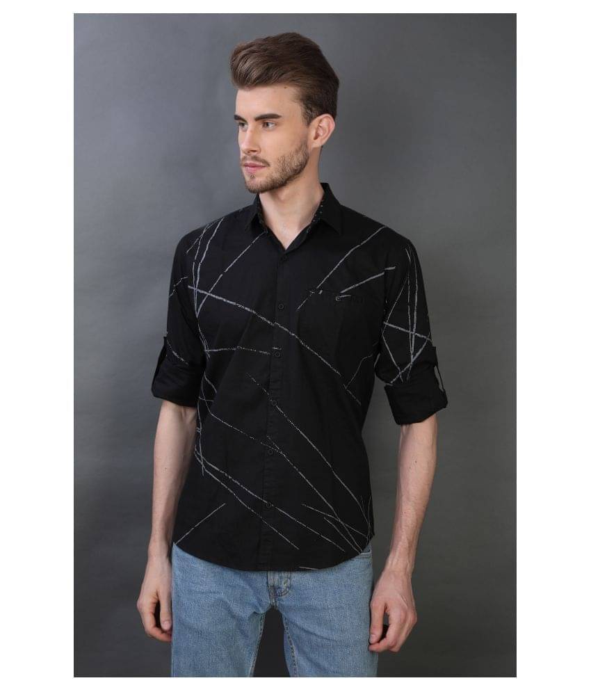     			Carbone 100 Percent Cotton Black Prints Shirt
