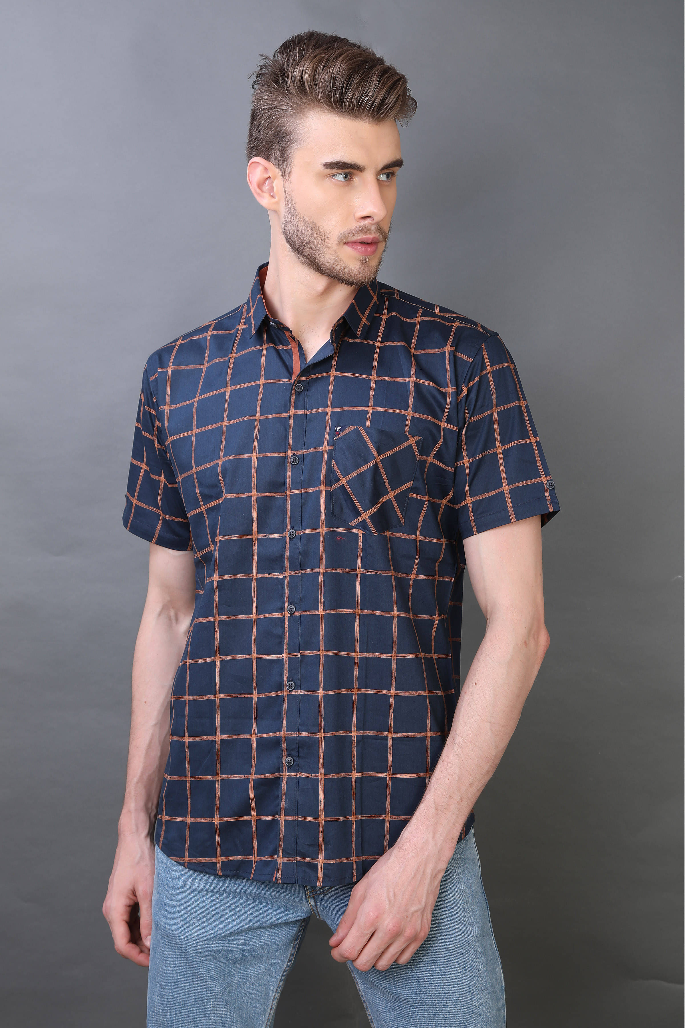 Carbone 100 Percent Cotton Blue Checks Shirt Carbone 100 Percent Cotton Blue Checks Shirt