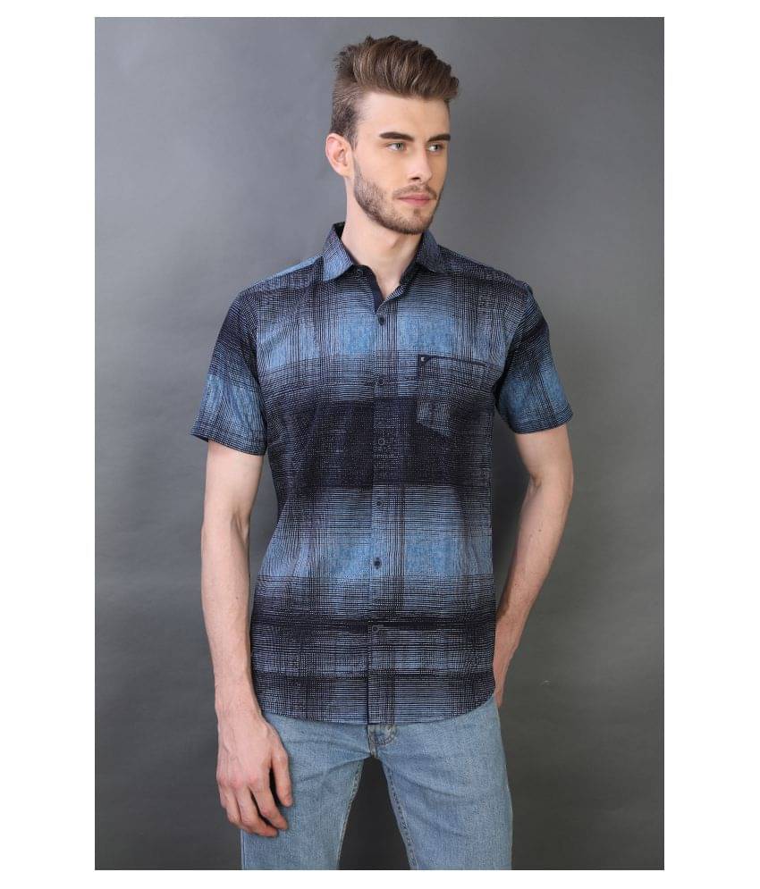 Carbone 100 Percent Cotton Blue Prints Shirt Carbone 100 Percent Cotton Blue Prints Shirt
