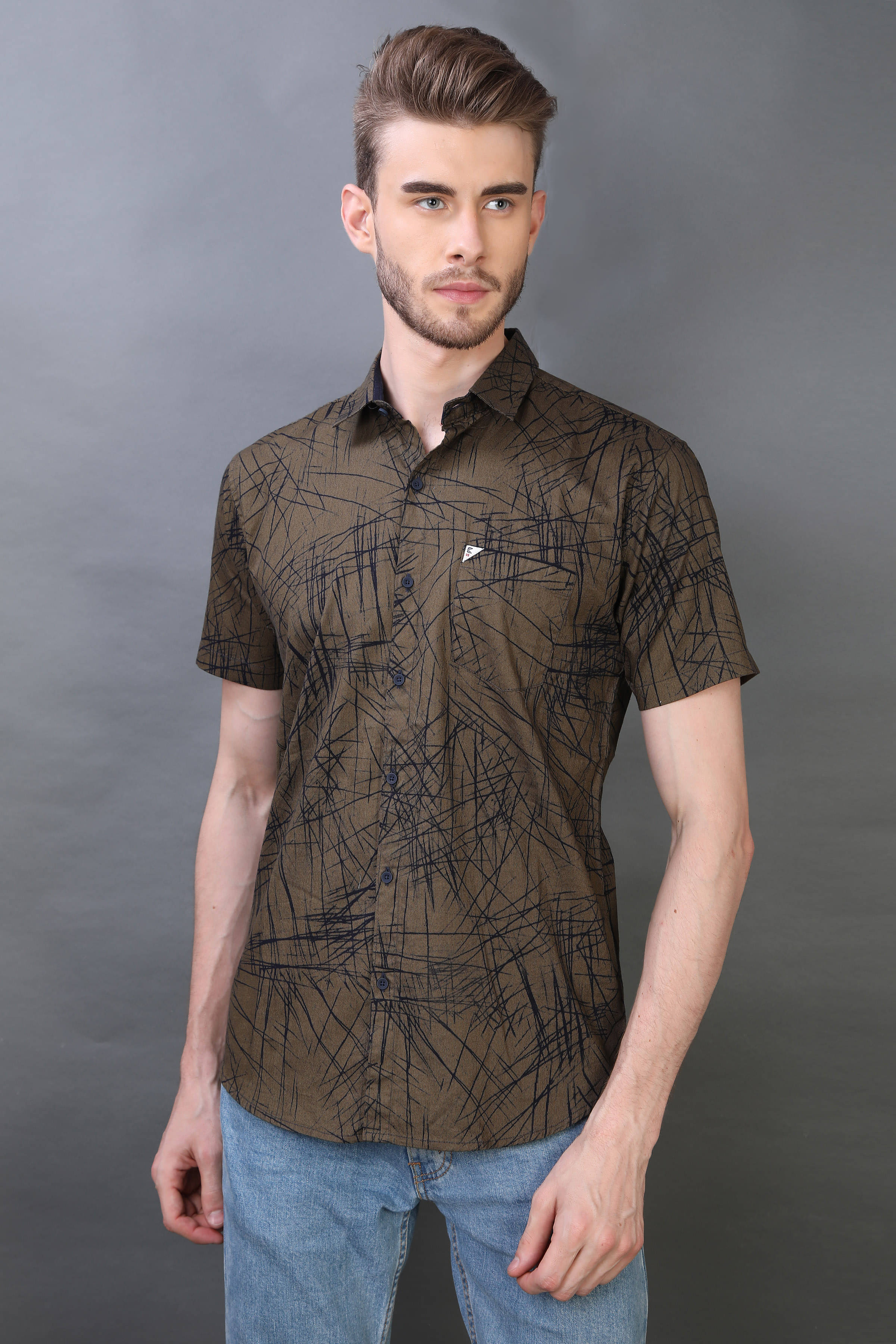 Carbone 100 Percent Cotton Brown Prints Shirt     			Carbone 100 Percent Cotton Brown Prints Shirt