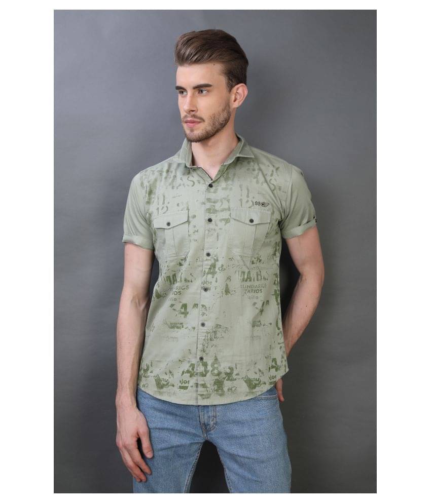 Carbone 100 Percent Cotton Green Prints Shirt Carbone 100 Percent Cotton Green Prints Shirt