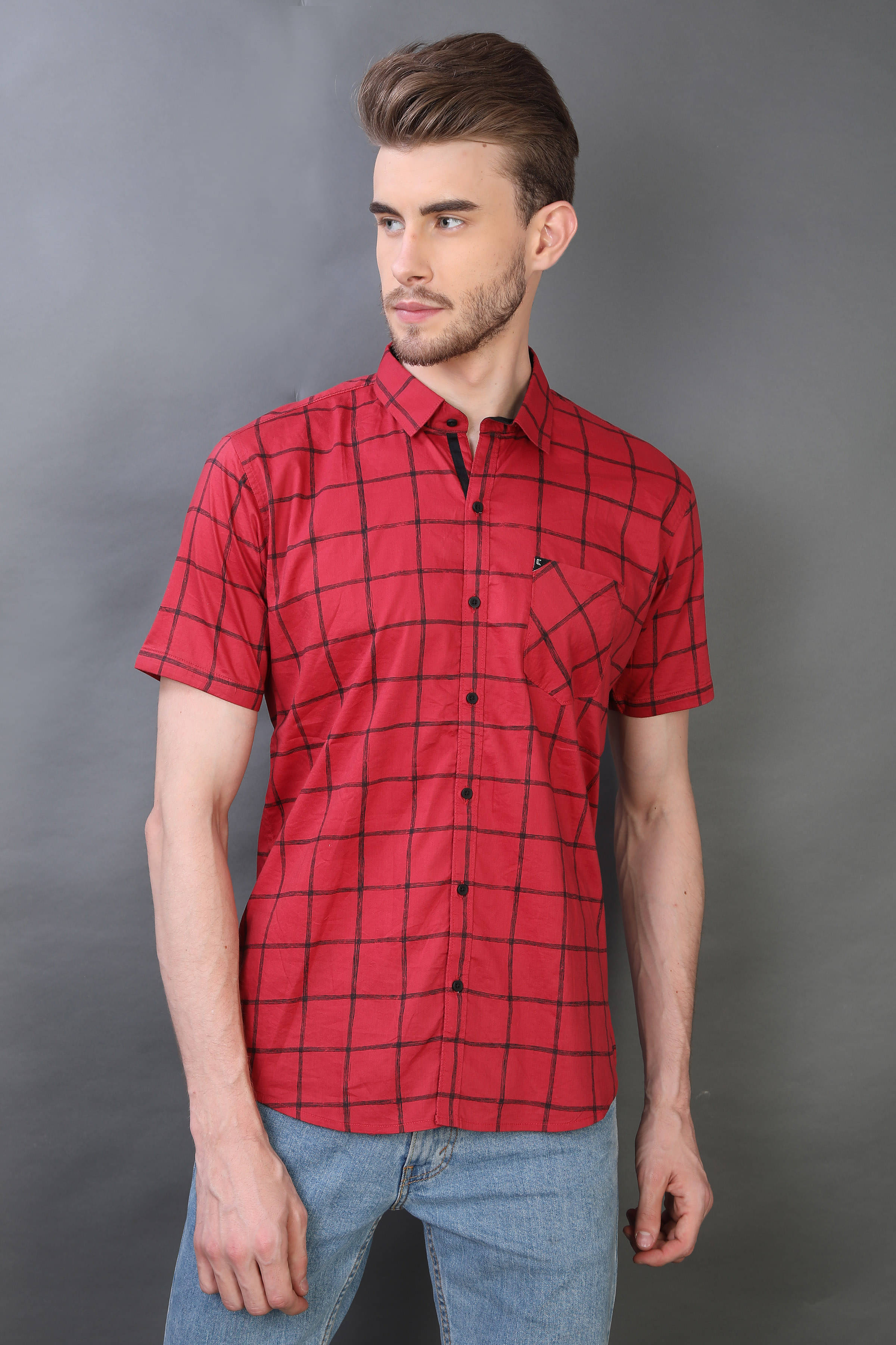 Carbone 100 Percent Cotton Red Checks Shirt Carbone 100 Percent Cotton Red Checks Shirt