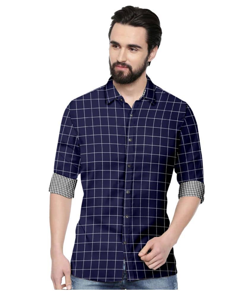 SUR-T Cotton Blend Navy Checks Shirt